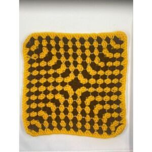 Vintage Crocheted Cotton Threads Potholder Hot Plate Decor gold/brown 11" square